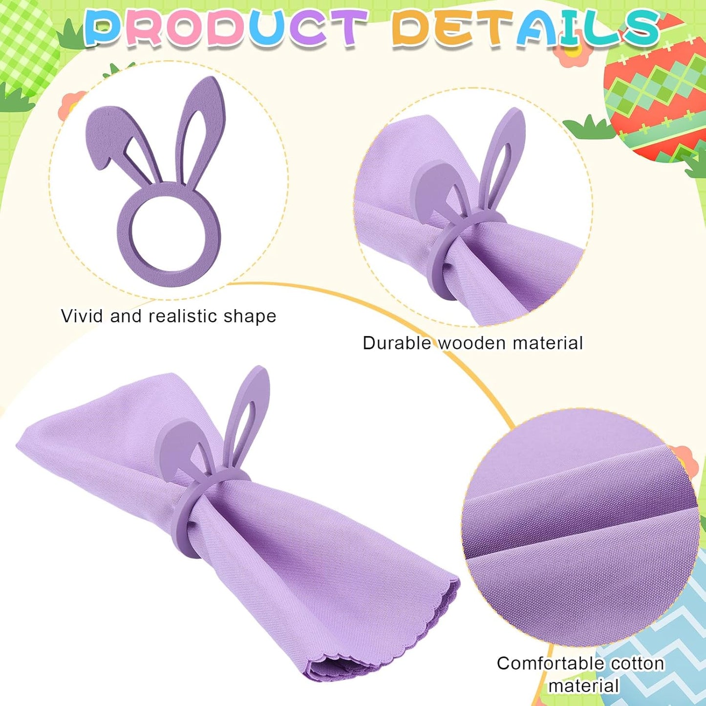 Set 36 servilletas tela pastel Pascua servilletero conejo madera