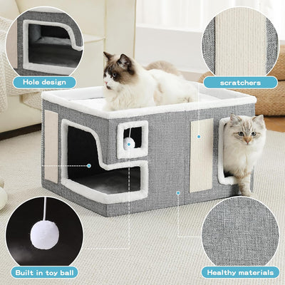 Casas para gatos plegable con almohadilla y bola esponjosa