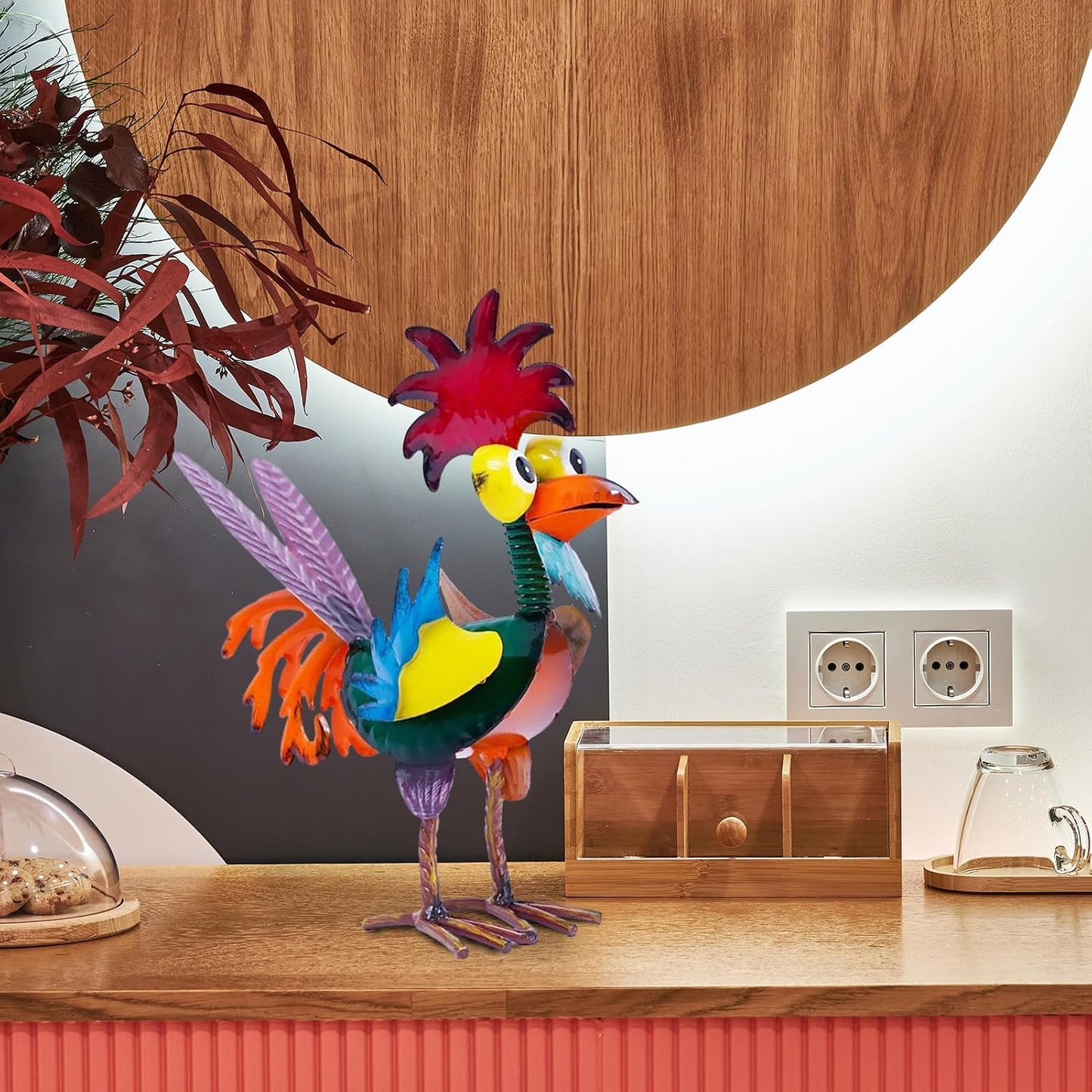 Escultura gallo metal para decoración patio y césped