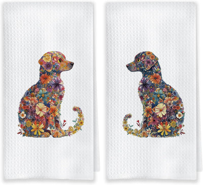 Juego de 2 toallas de cocina con diseño floral bohemio para perros