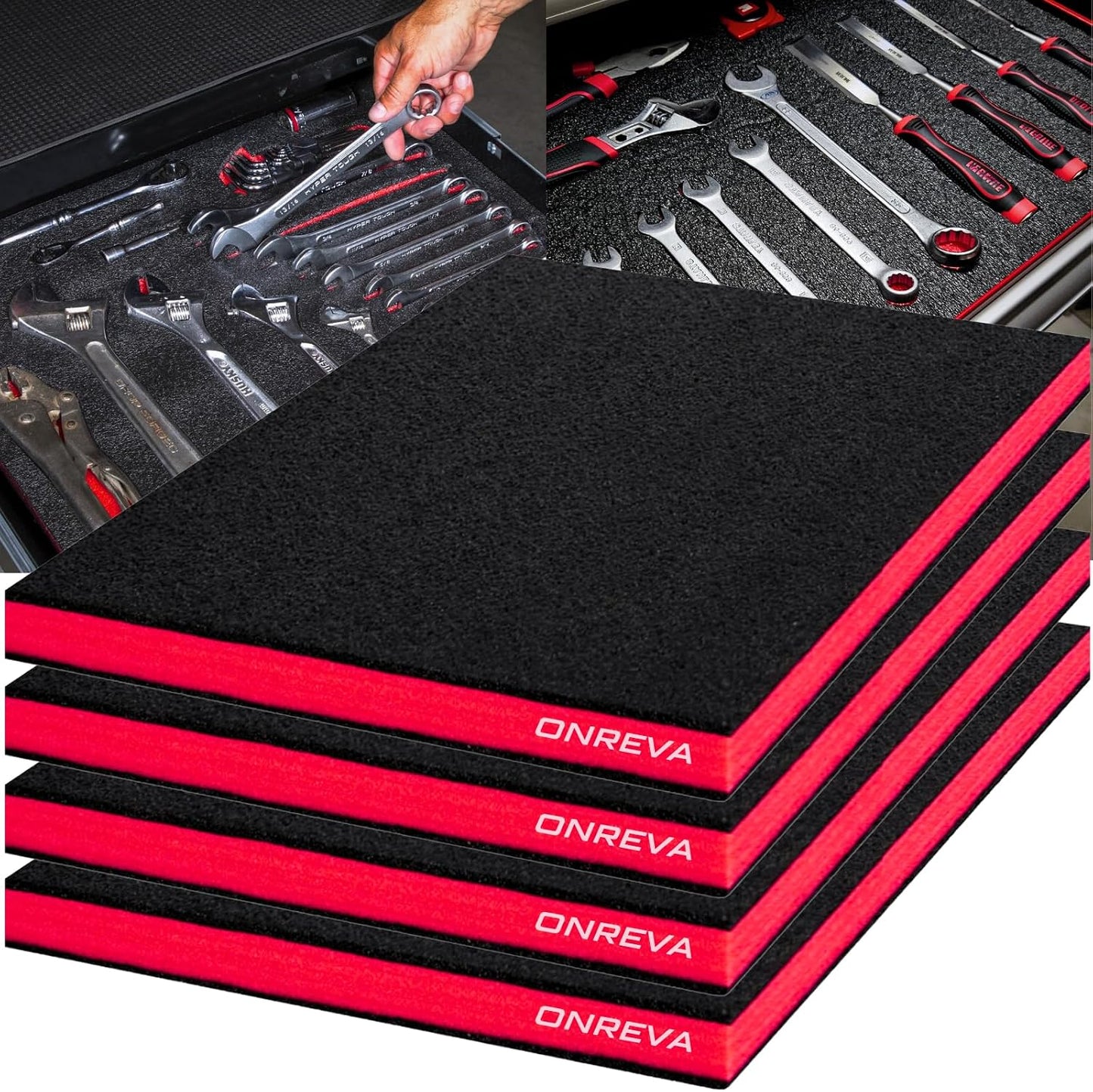 Caja herramientas espuma 16x12pulg insertos 4 hojas negro rojo