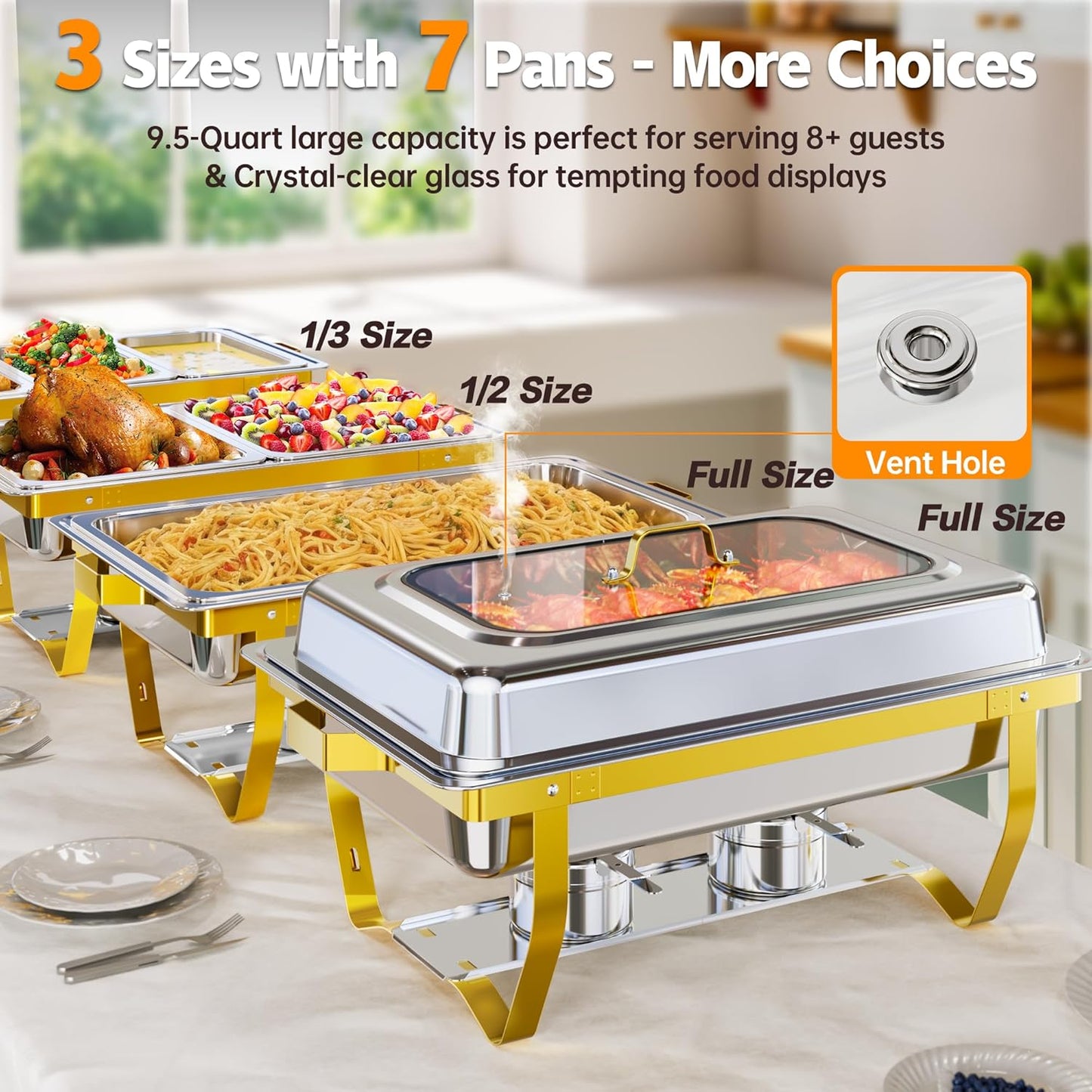 Set 4 platos bufé con sartenes 9.5qt acero inox transparente
