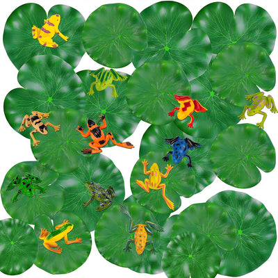 32 Ranas Plástico Coloridas y 20 Almohadillas Lirio Estanque