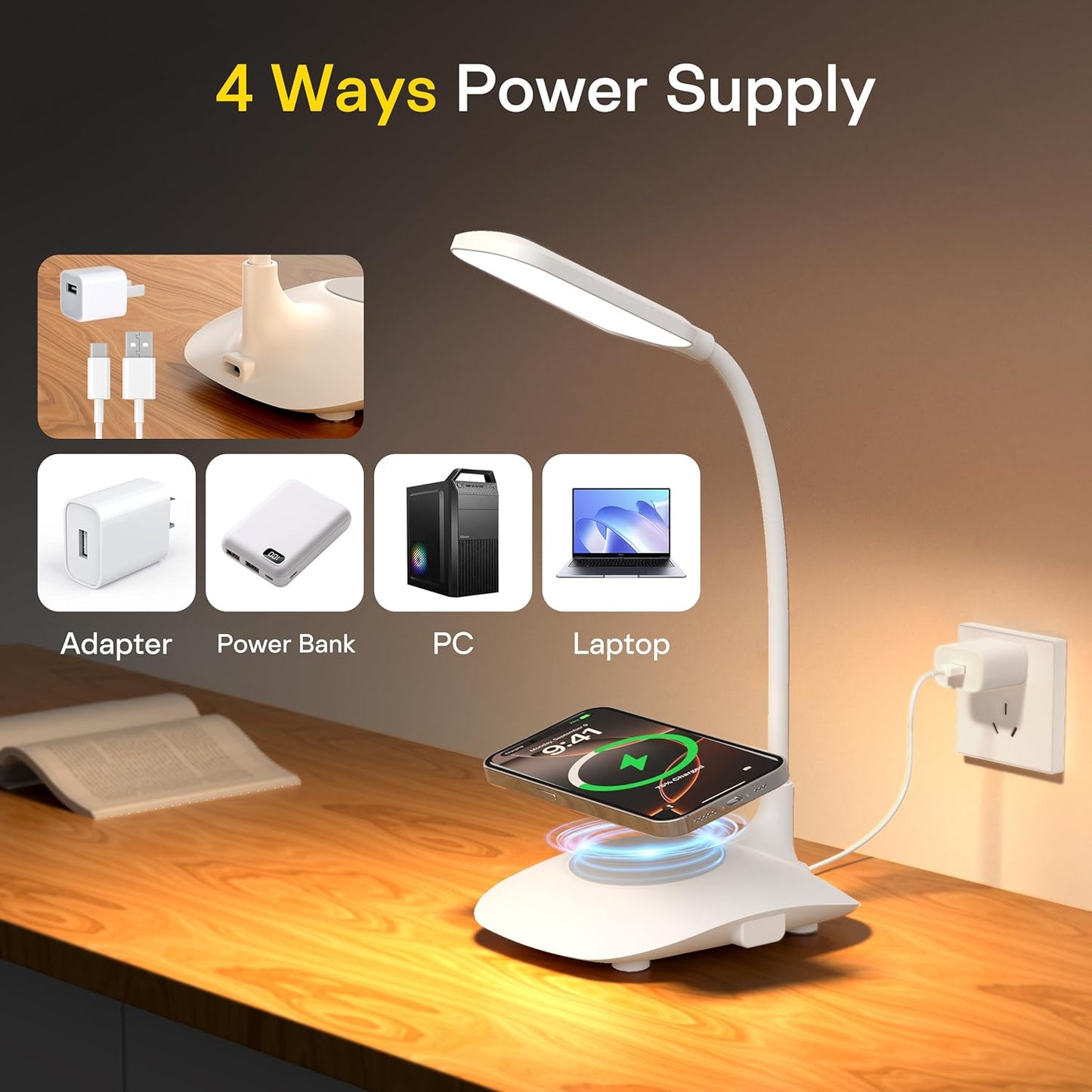 Lámpara escritorio LED carga inalámbrica control táctil