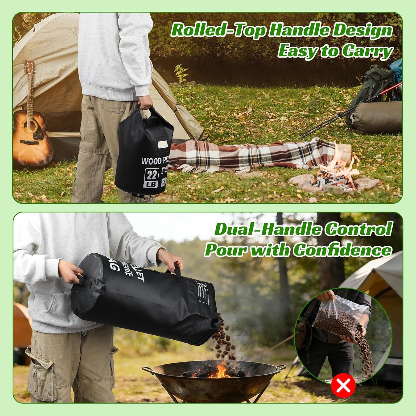 Bolsa almacenamiento pellets madera 22lb impermeable asas dobles