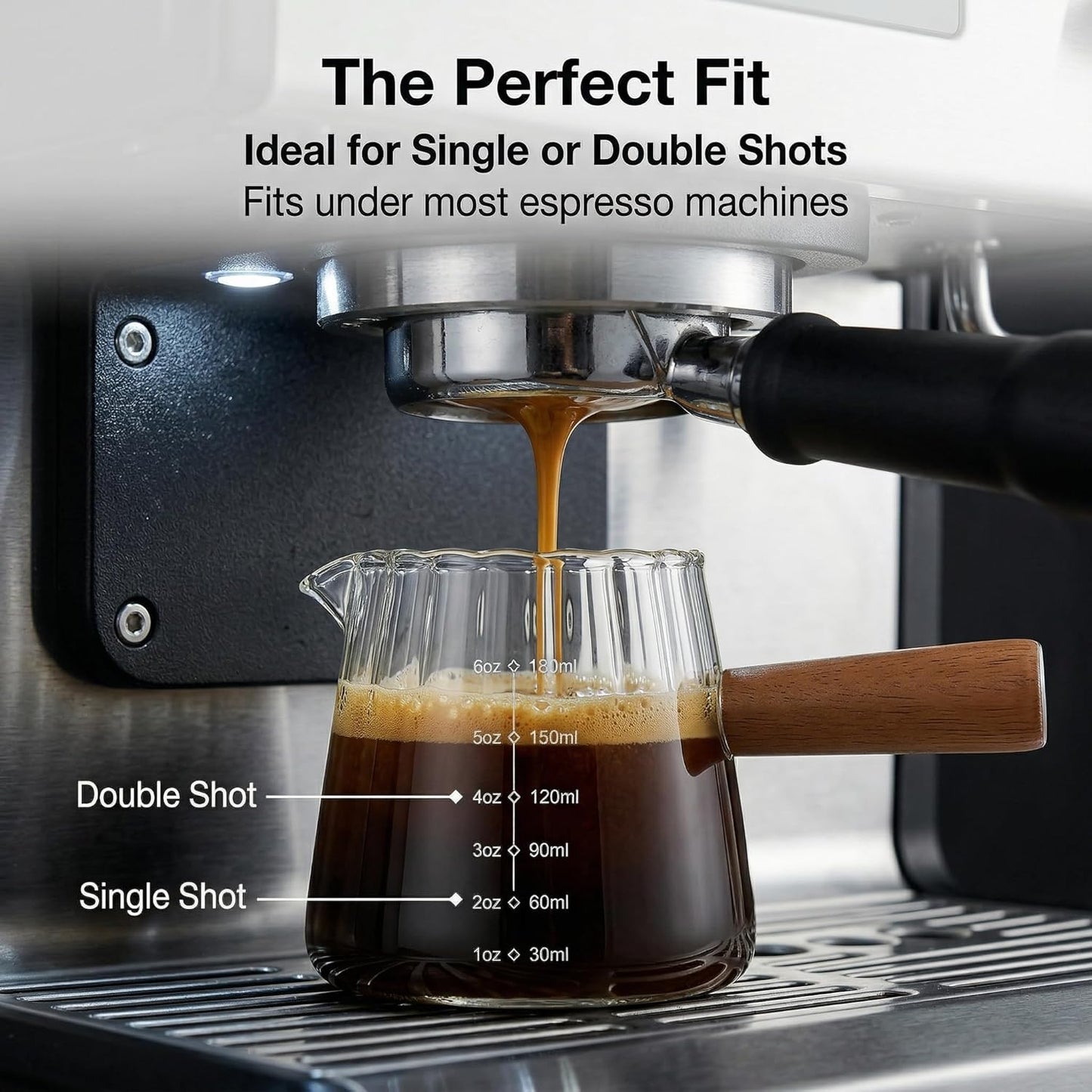 Tazas Espresso 6oz Mango Madera Jarra Espuma Leche Vidrio