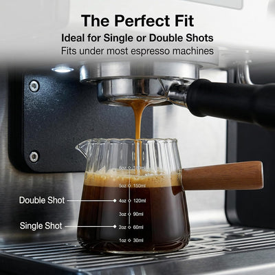 Tazas Espresso 6oz Mango Madera Jarra Espuma Leche Vidrio