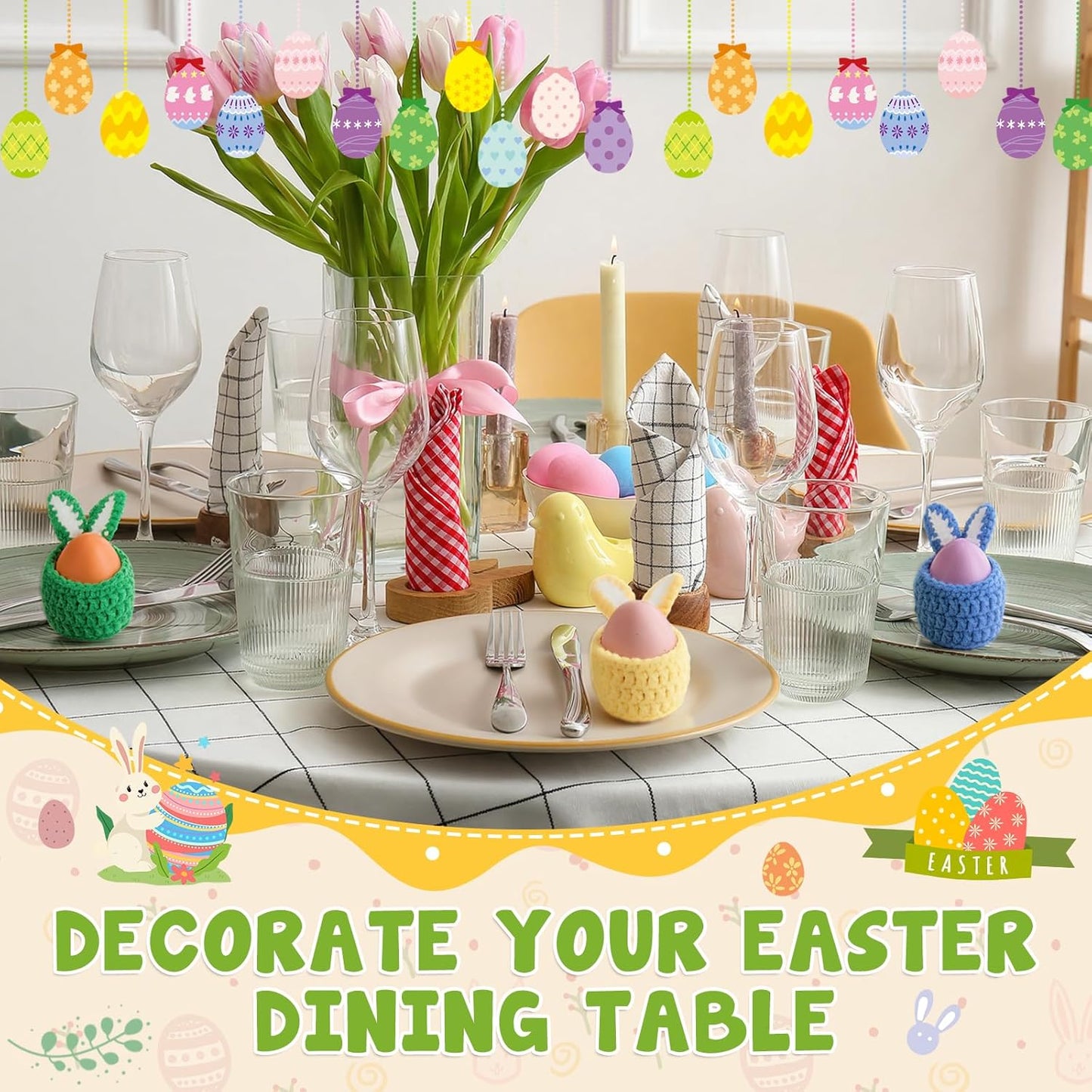 4 Pzas Soportes Huevos Pascua Decorativos con Orejas Conejo