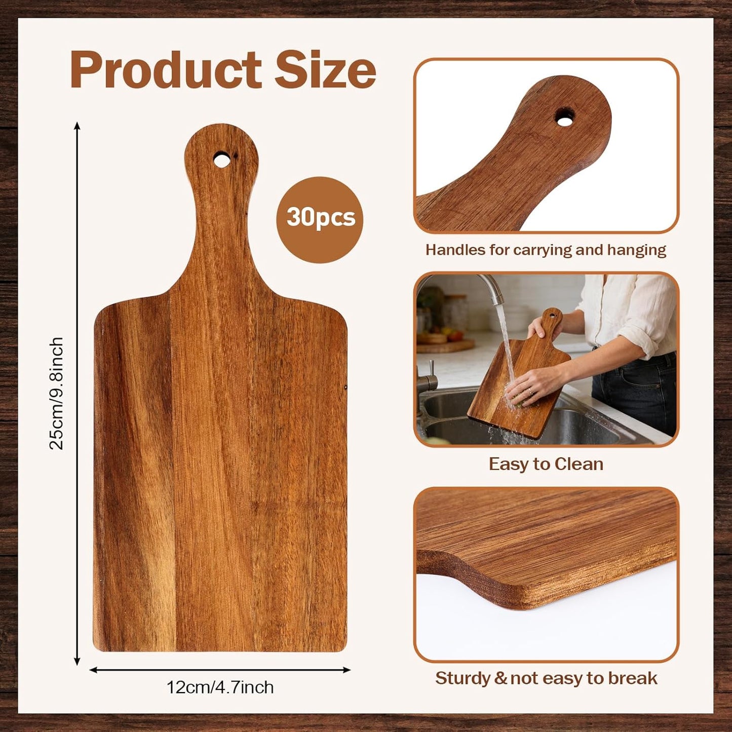 Tabla cortar madera acacia 11x4.92pulg con mango y agujero