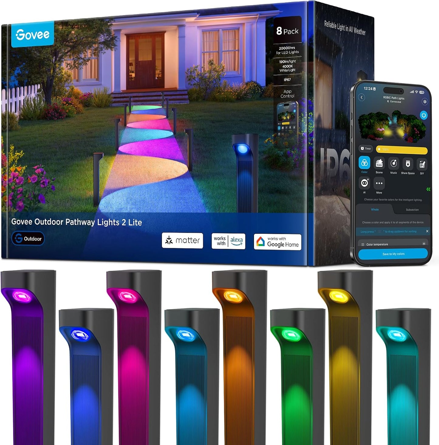 Luces camino IP67 16M colores 8uds comp Alexa Google