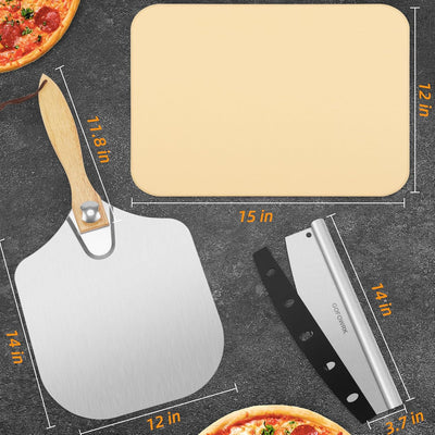 Juego 5 Pzas Piedra Pizza 15x12 con Pelador y Cortador