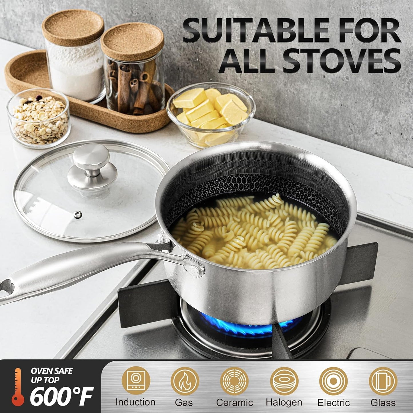 Set cacerolas acero inox 1-3qt sartén triple capa