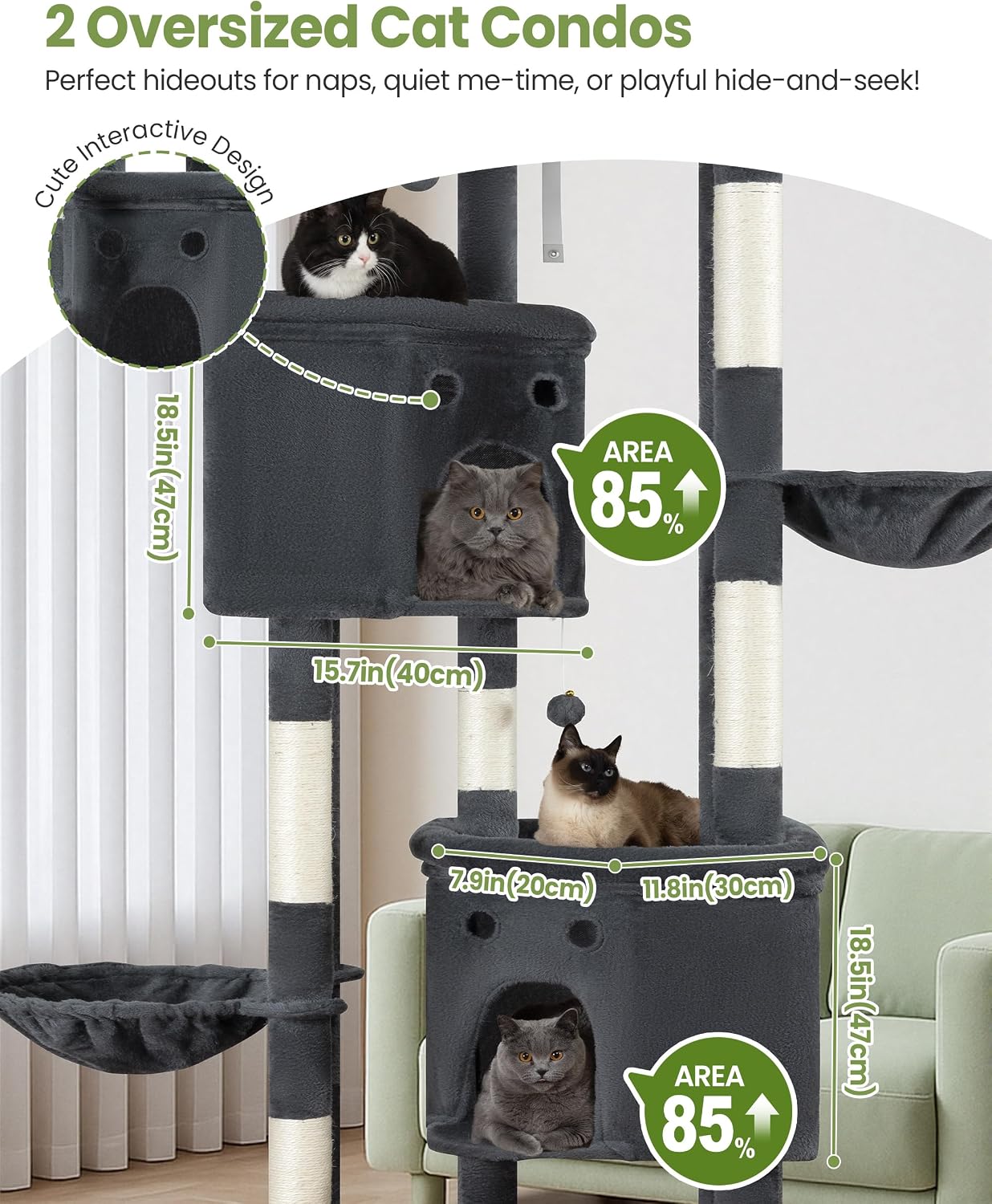 Árbol gatos XXL 84pulg escalada 5 postes 3 plataformas