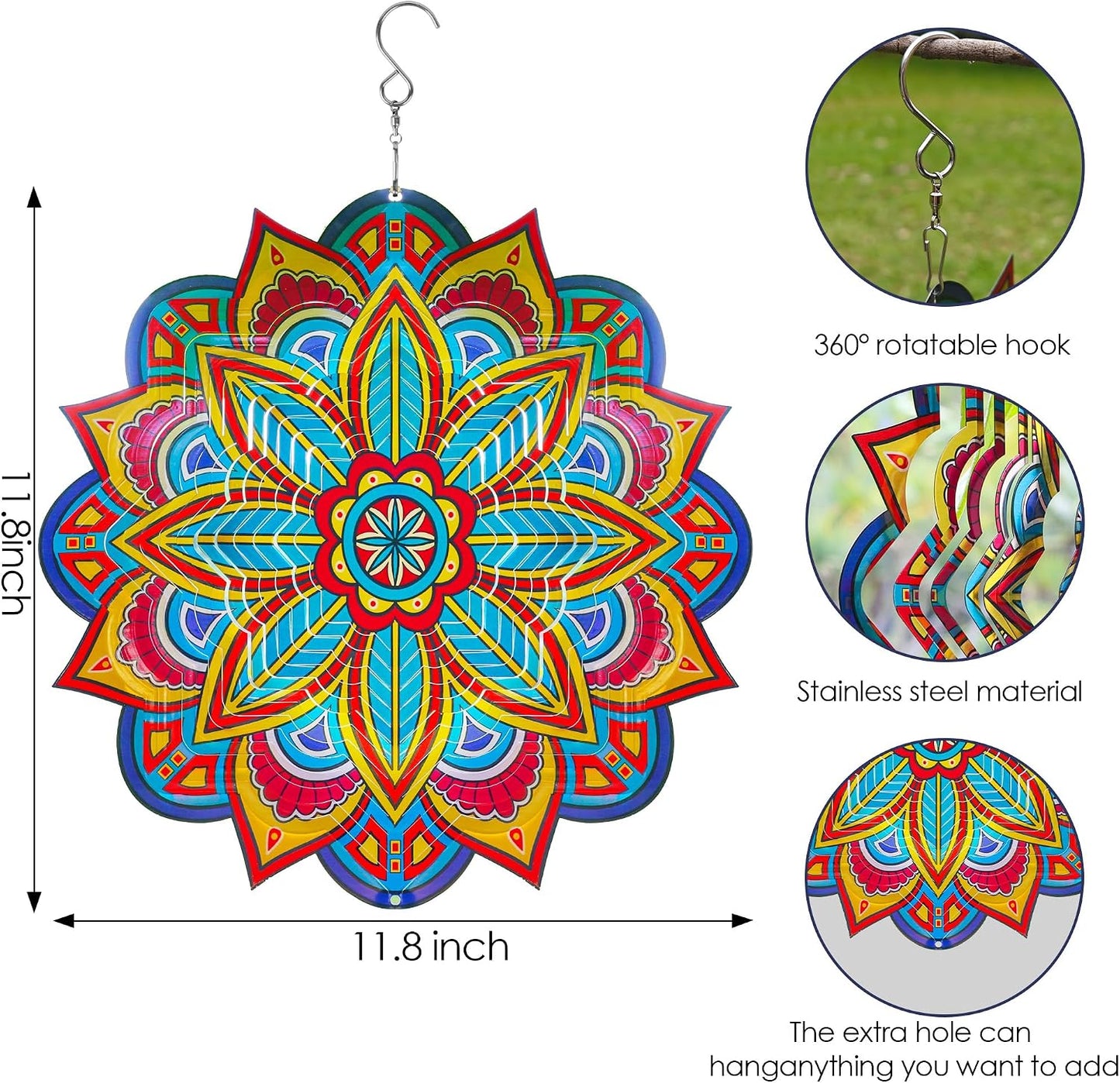 Molinillos viento mandala acero inox 12pulg para jardín