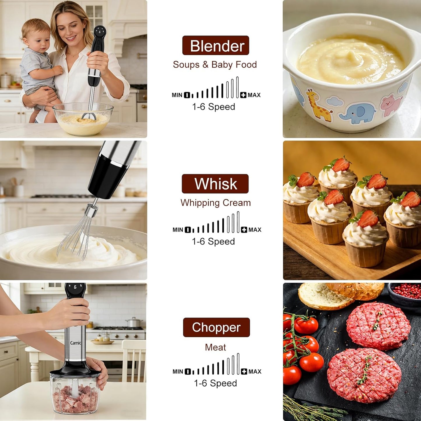 Batidora inalámbrica acero inox multifuncional para cocina