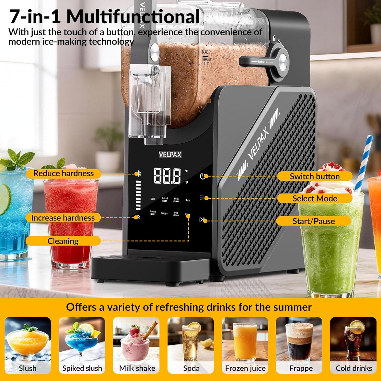 Máquina de batidora helado 88oz con display LED auto-limpieza