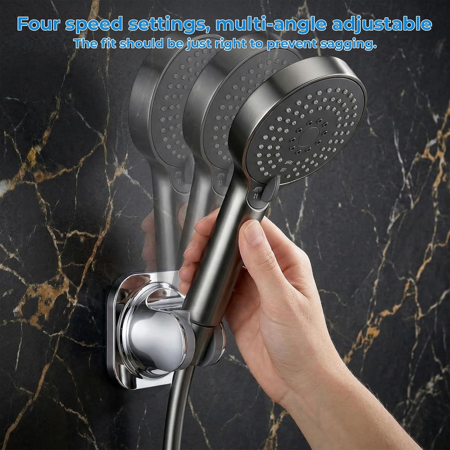 Soporte cabezal ducha adhesivo ajustable para baño plateado