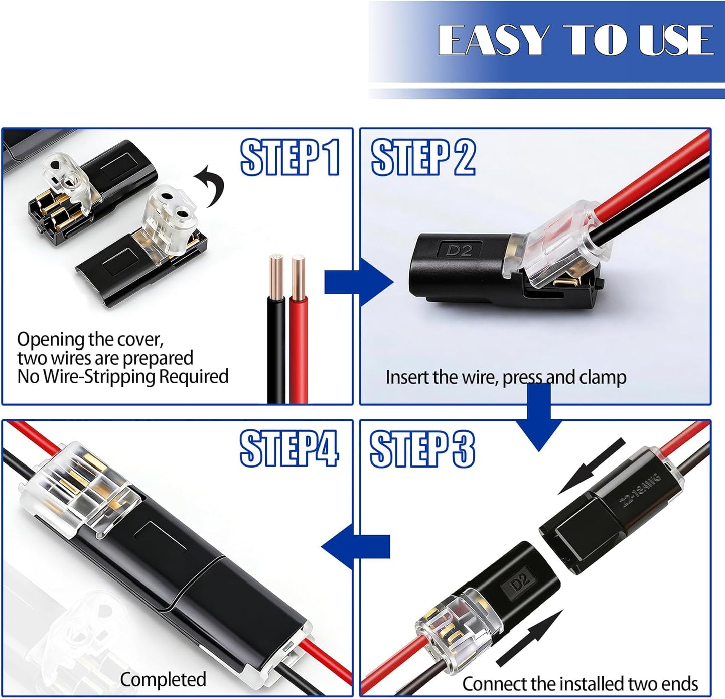 30 Conectores doble cable para tira LED 2 pines