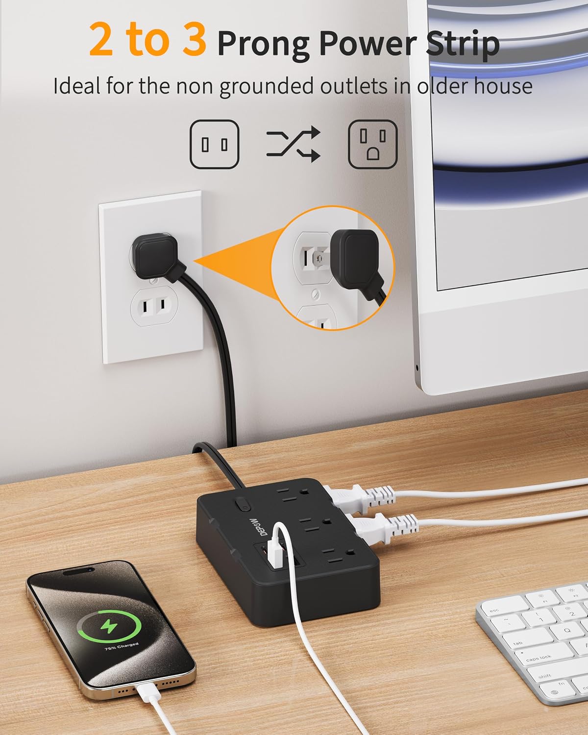 Regleta extensión 5ft 6 salidas 4USB C negro con protección