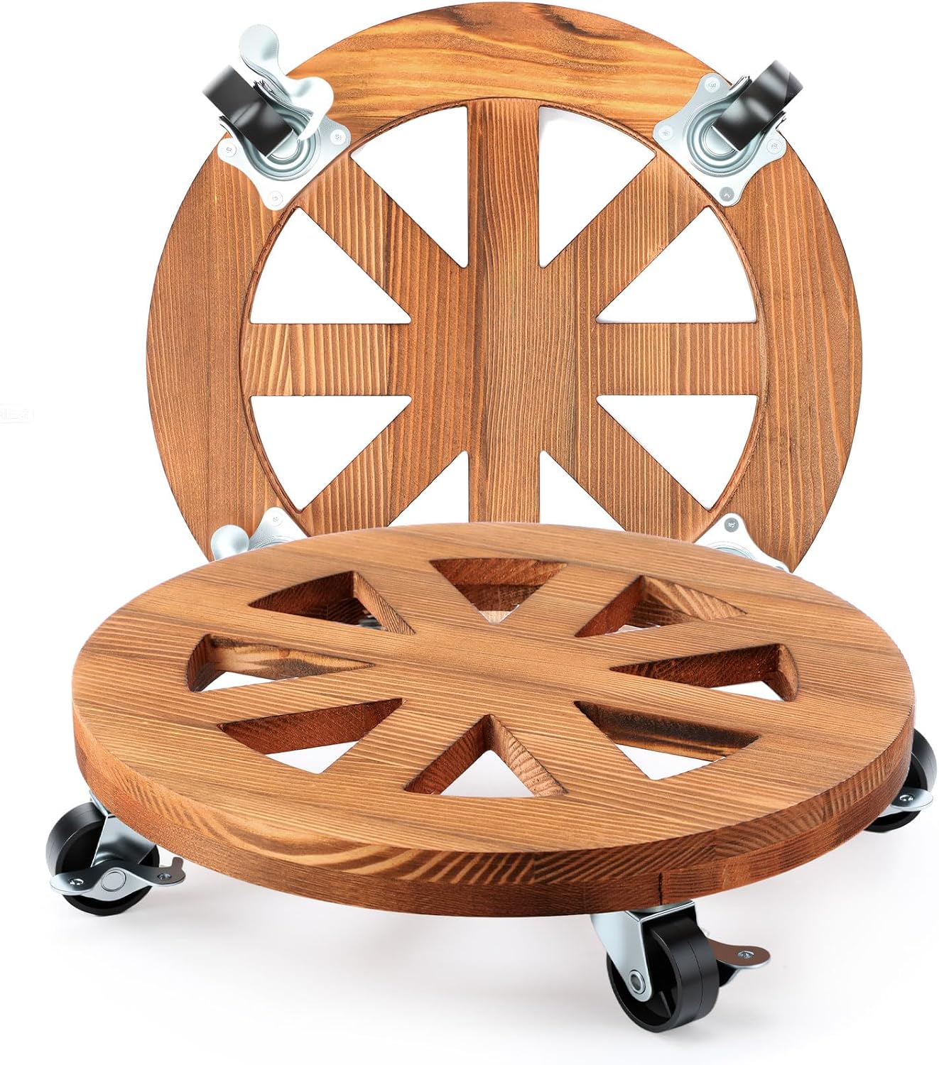 2 Soportes Plantas Madera 12pulg Ruedas 360° Interior Exterior