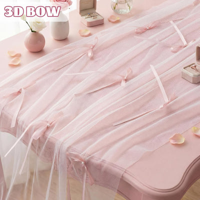 Camino de mesa de tul con lazo rosa transparente 3D para bodas y eventos