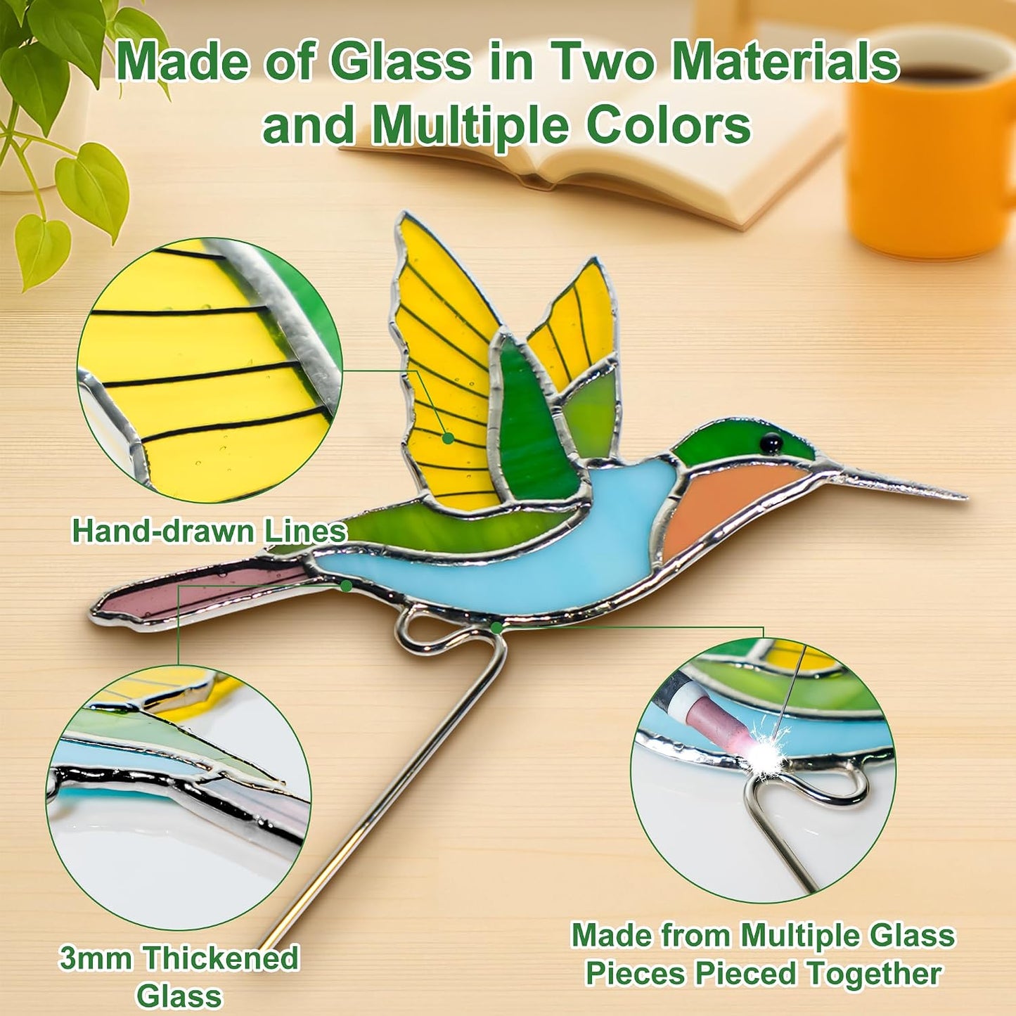 Atrapasoles colibrí cristal para macetas colgantes jardín