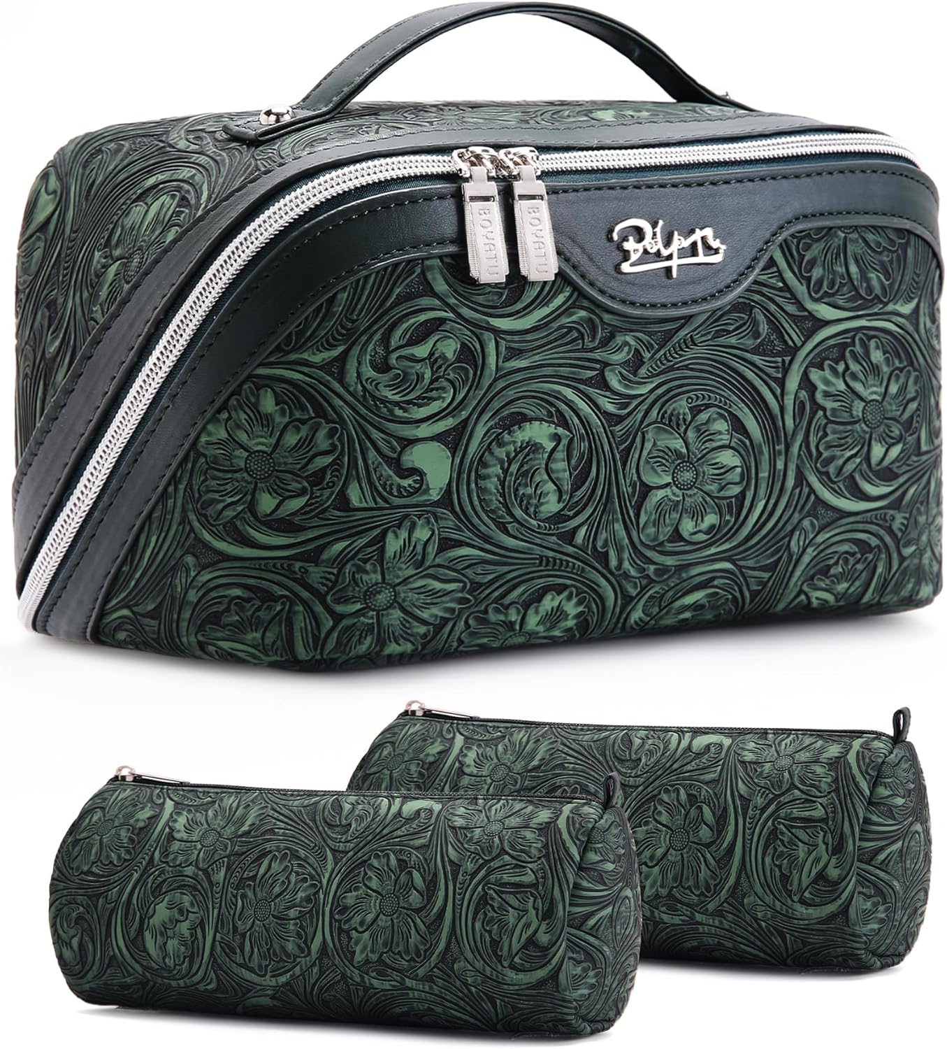 Set 3 Bolsas Maquillaje Floral Gran Capacidad con Compartimentos