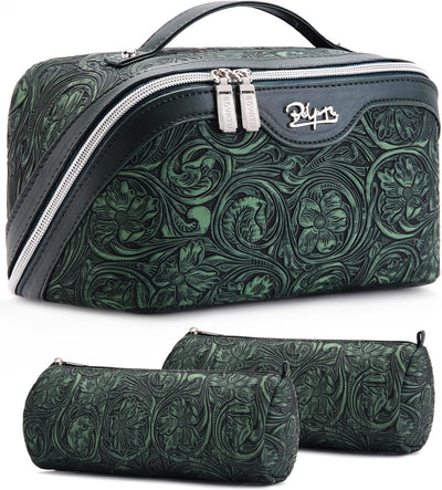 Set 3 Bolsas Maquillaje Floral Gran Capacidad con Compartimentos