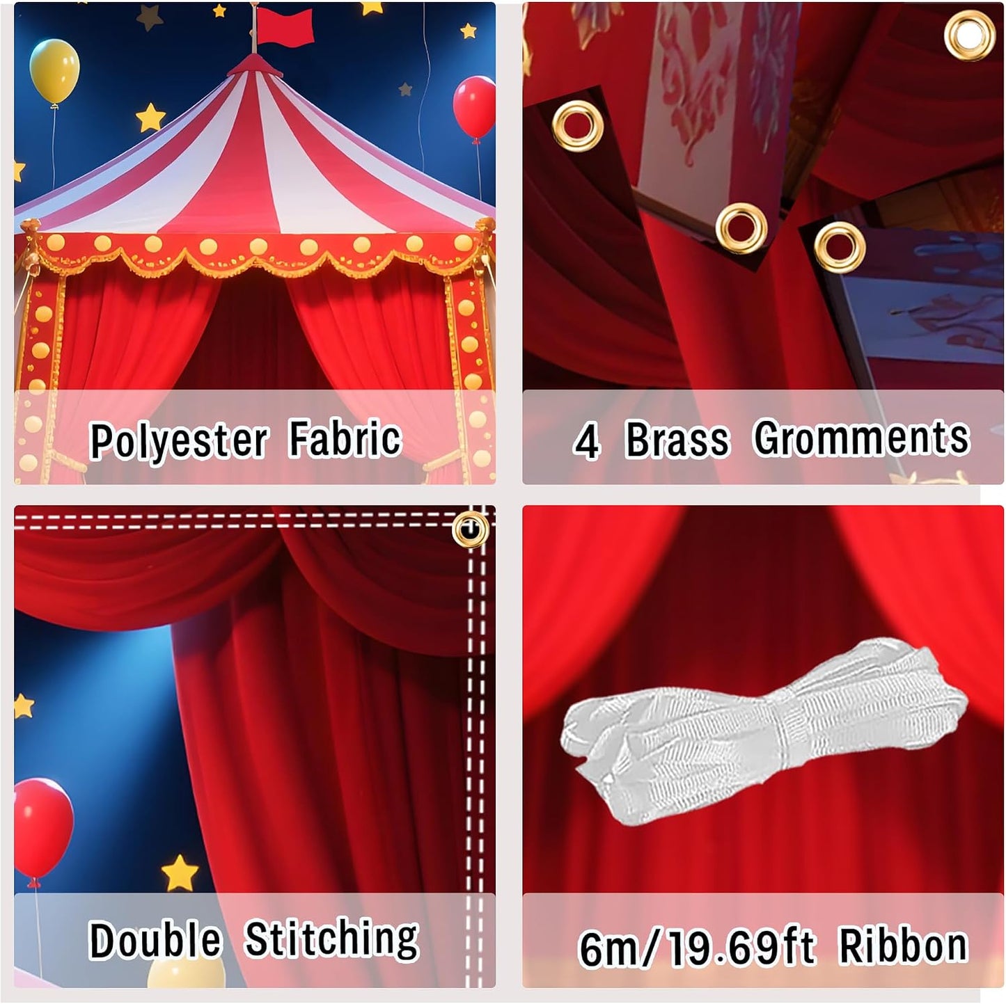 Telón carnaval 7x5ft con cinta 19.68ft y ojales latón decoración