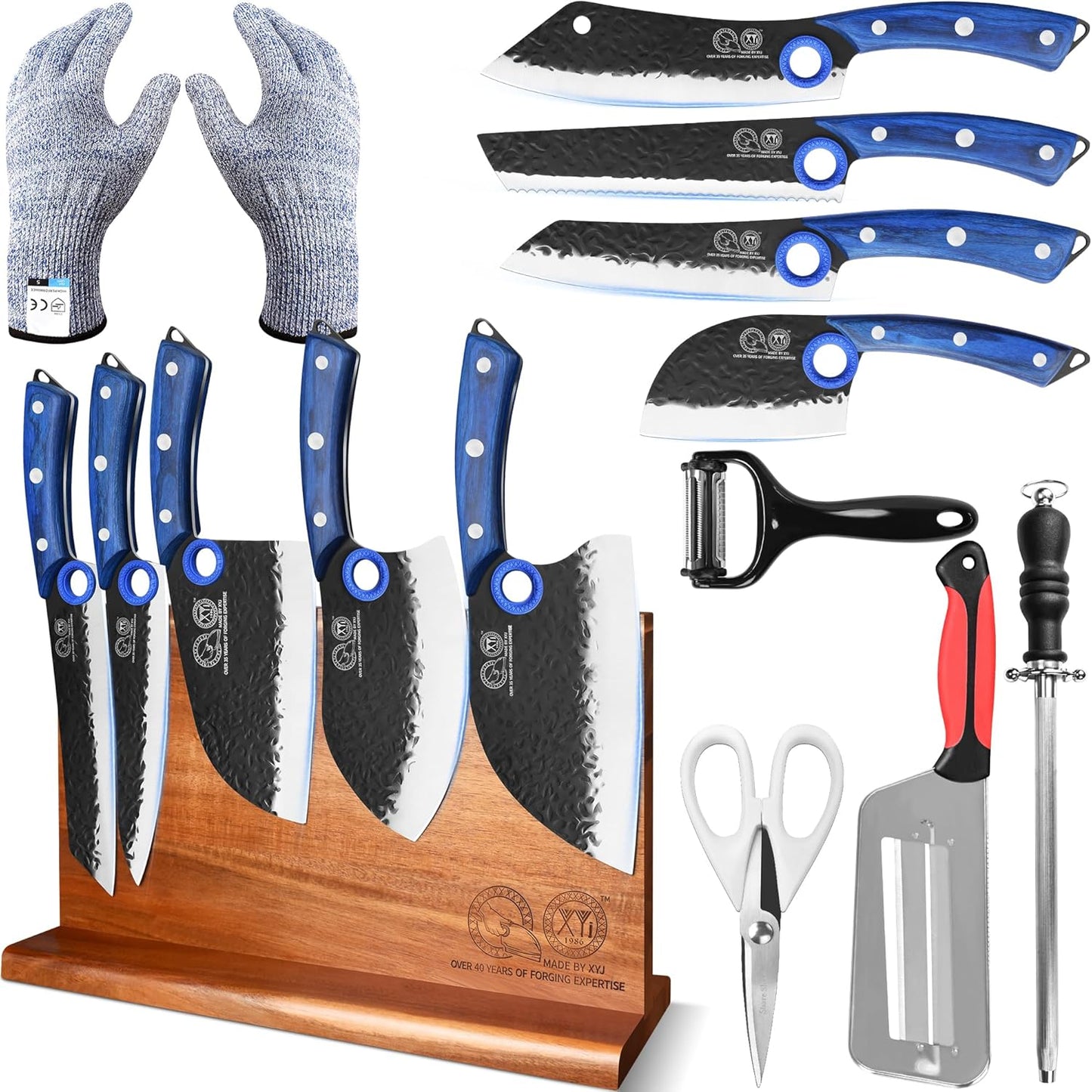 Set 9 Cuchillos Cocina Bloque Magnético Acero Afilable