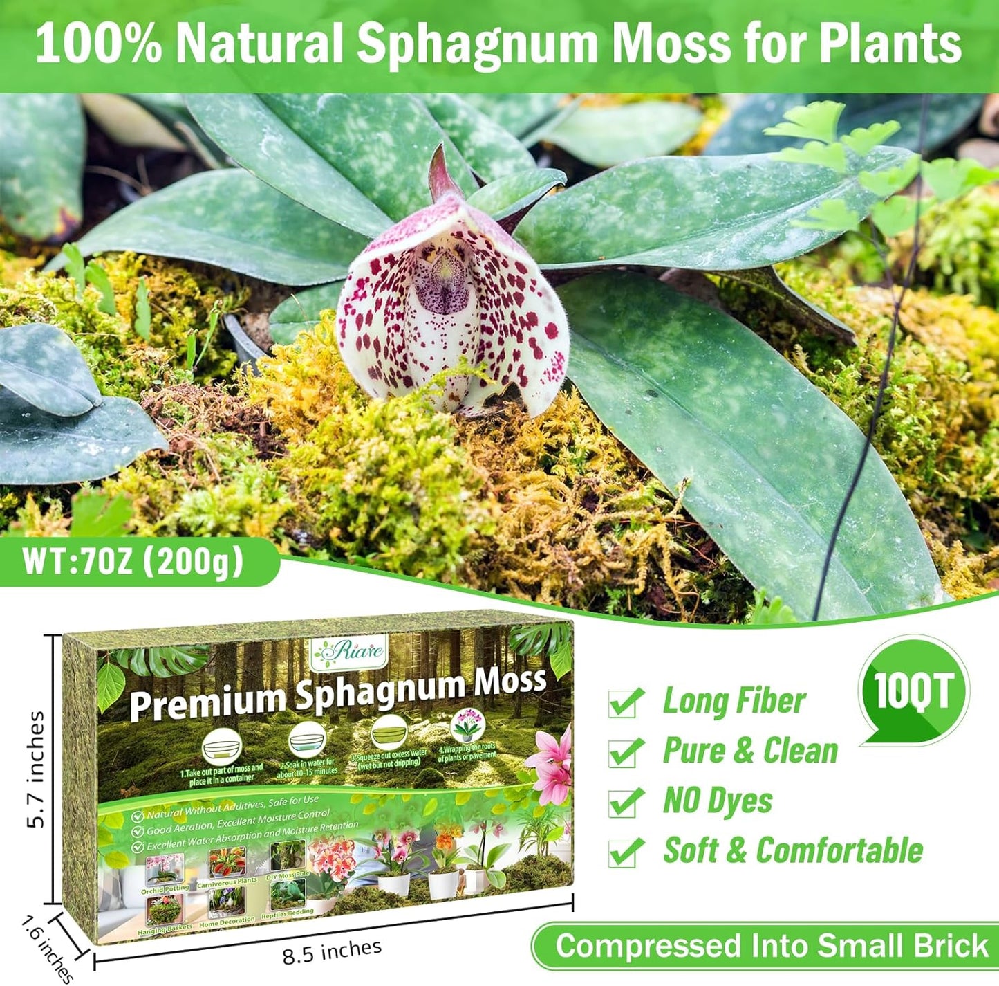 Musgo esfagnum 7oz para plantas en maceta 10qt