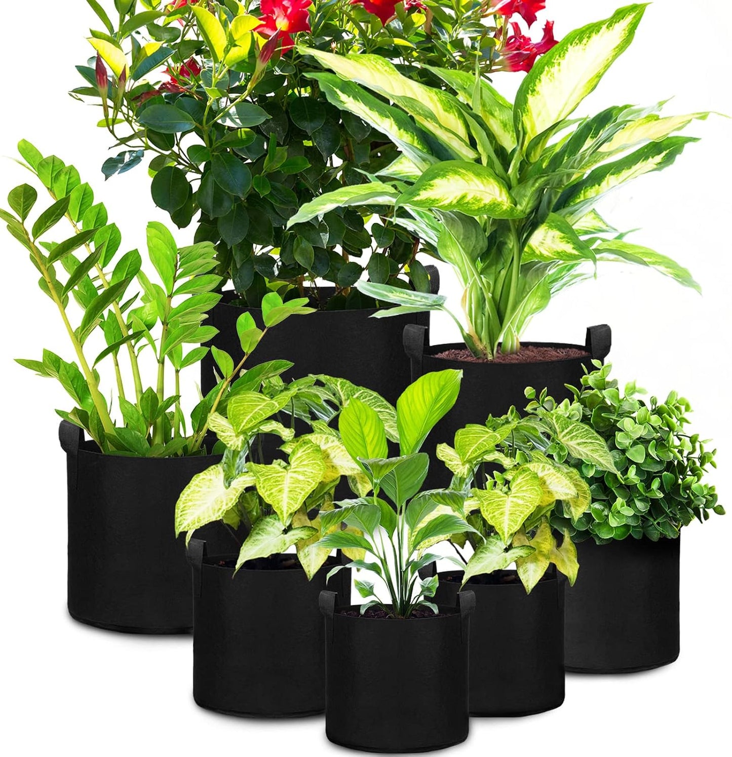 7 Pzas Bolsas Cultivo Plantas 10-3 Galones con Asas
