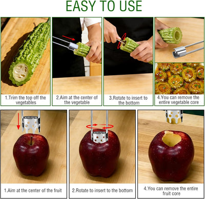 2 herramientas acero inox para descorazonar manzana y piña