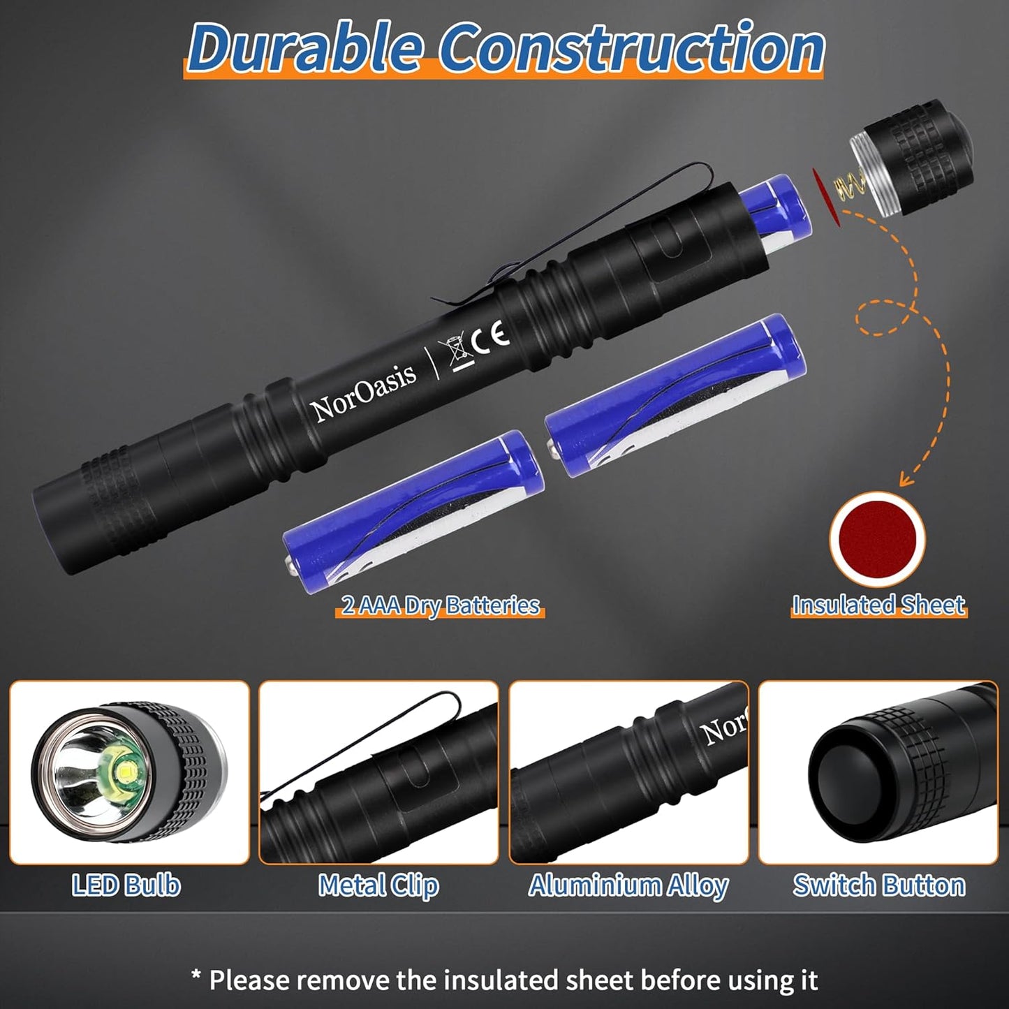 Linterna LED para bolígrafo mini con clip aluminio resistente agua