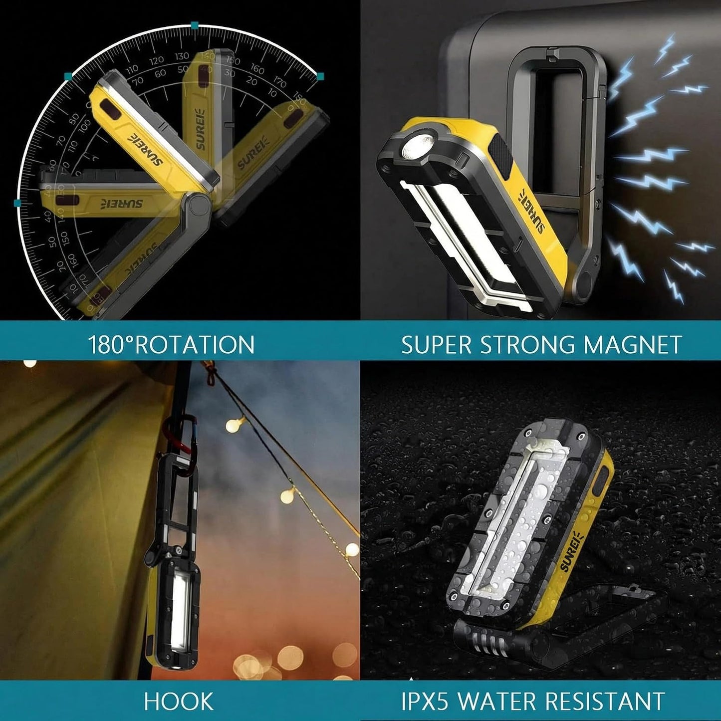 Luz trabajo magnética LED COB 1200lm 7 modos colgante