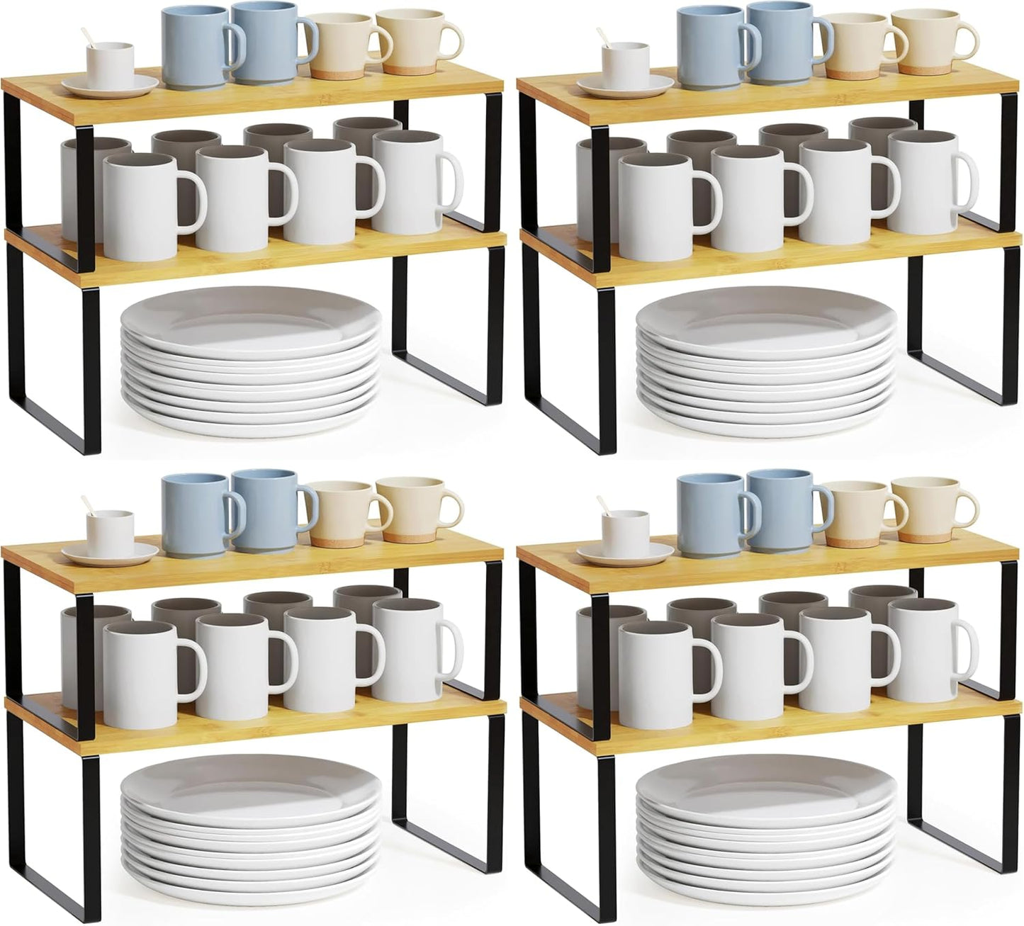 Organiz. estantes cocina set 8 expandible apilable negro