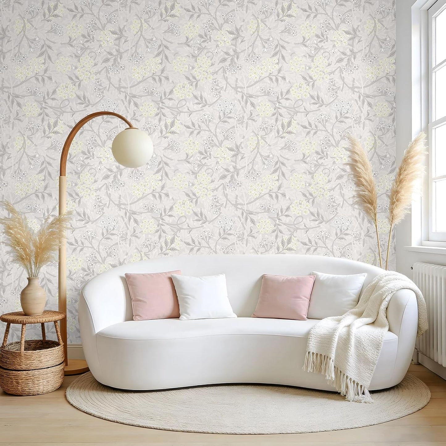 Papel tapiz floral gris William Morris despegable 17x118pulg