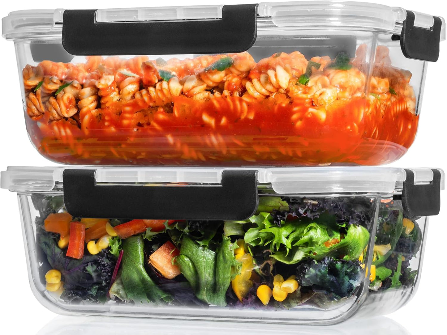 4 Recipientes Vidrio 63oz Con Tapas Bloqueo Almacenamiento Sin BPA