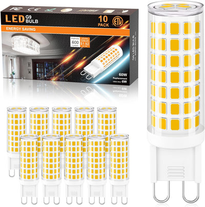 Bombilla LED G9 6W luz blanca cálida 3000K base cerámica pack 10