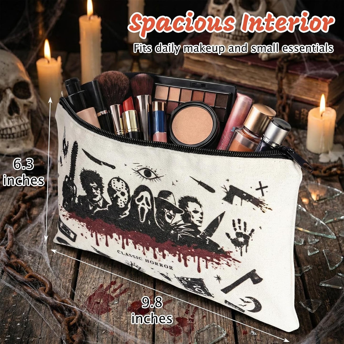 Bolsa maquillaje temática Halloween con cremallera