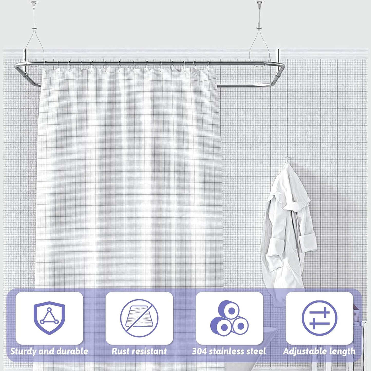 2 Pzas Barra Ducha Soporte Acero Inox para Curva/L/U