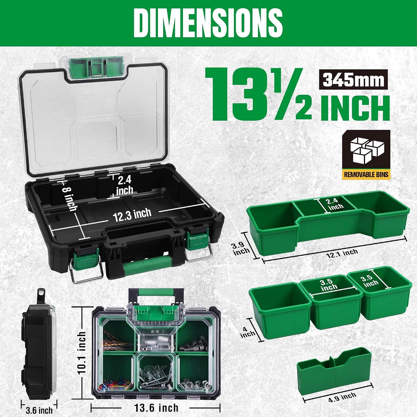 Organiz. piezas 13.5pulg 7 compartimentos tapa transparente