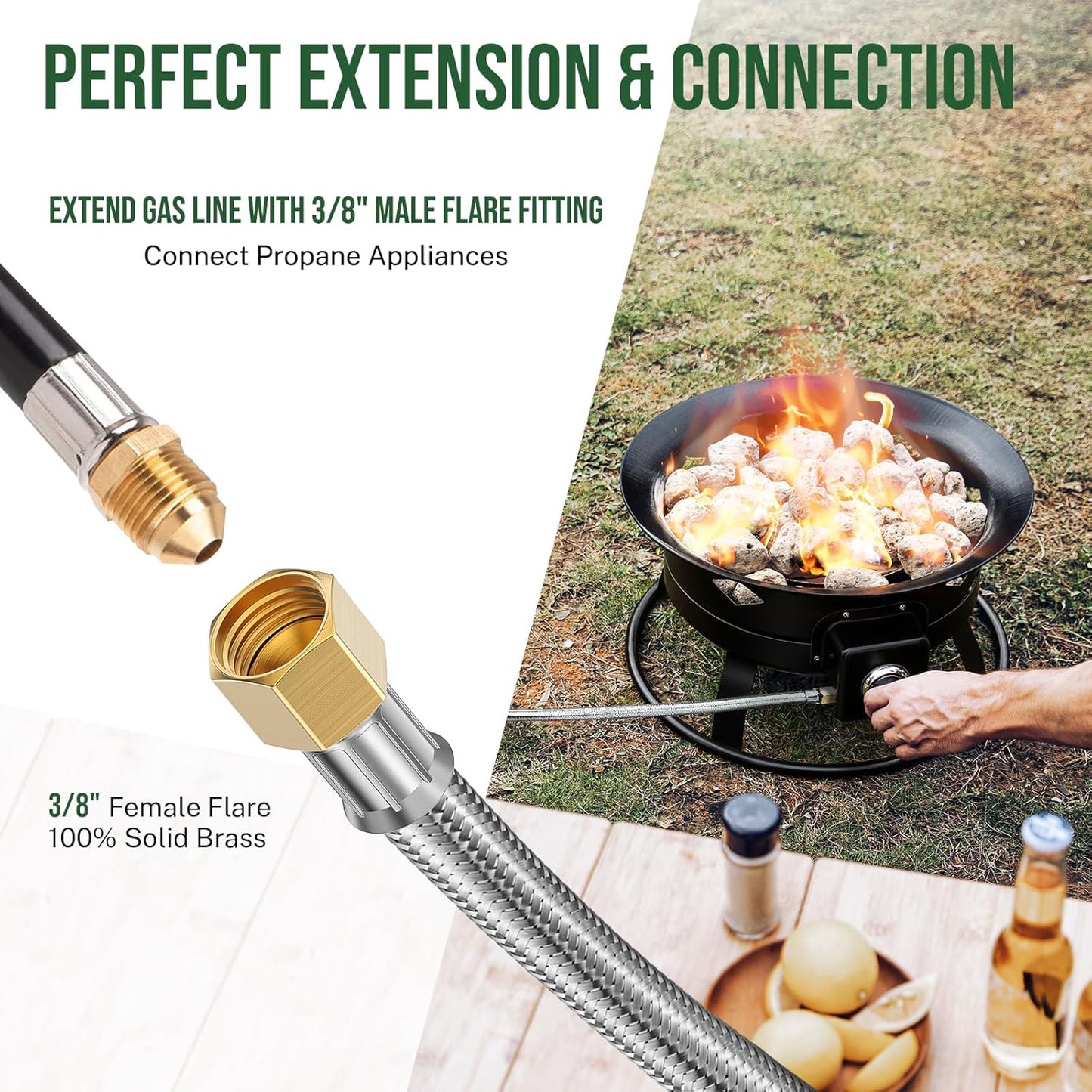Extensión manguera propano 6ft 3/8pulg acampanado hembra latón