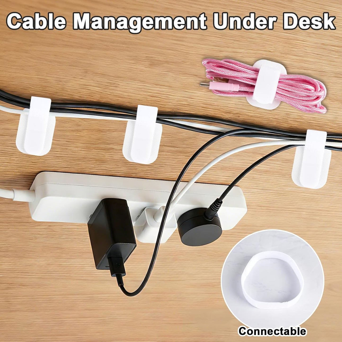 Set 20 clips cable para escritorio ajustables reutilizables