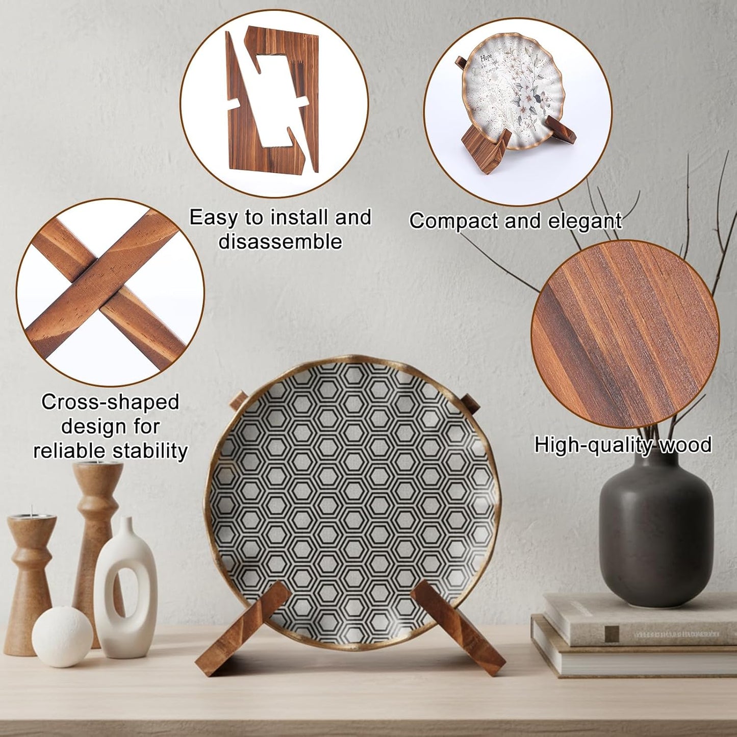 Soporte platos madera 6.5pulg caballete decorativo