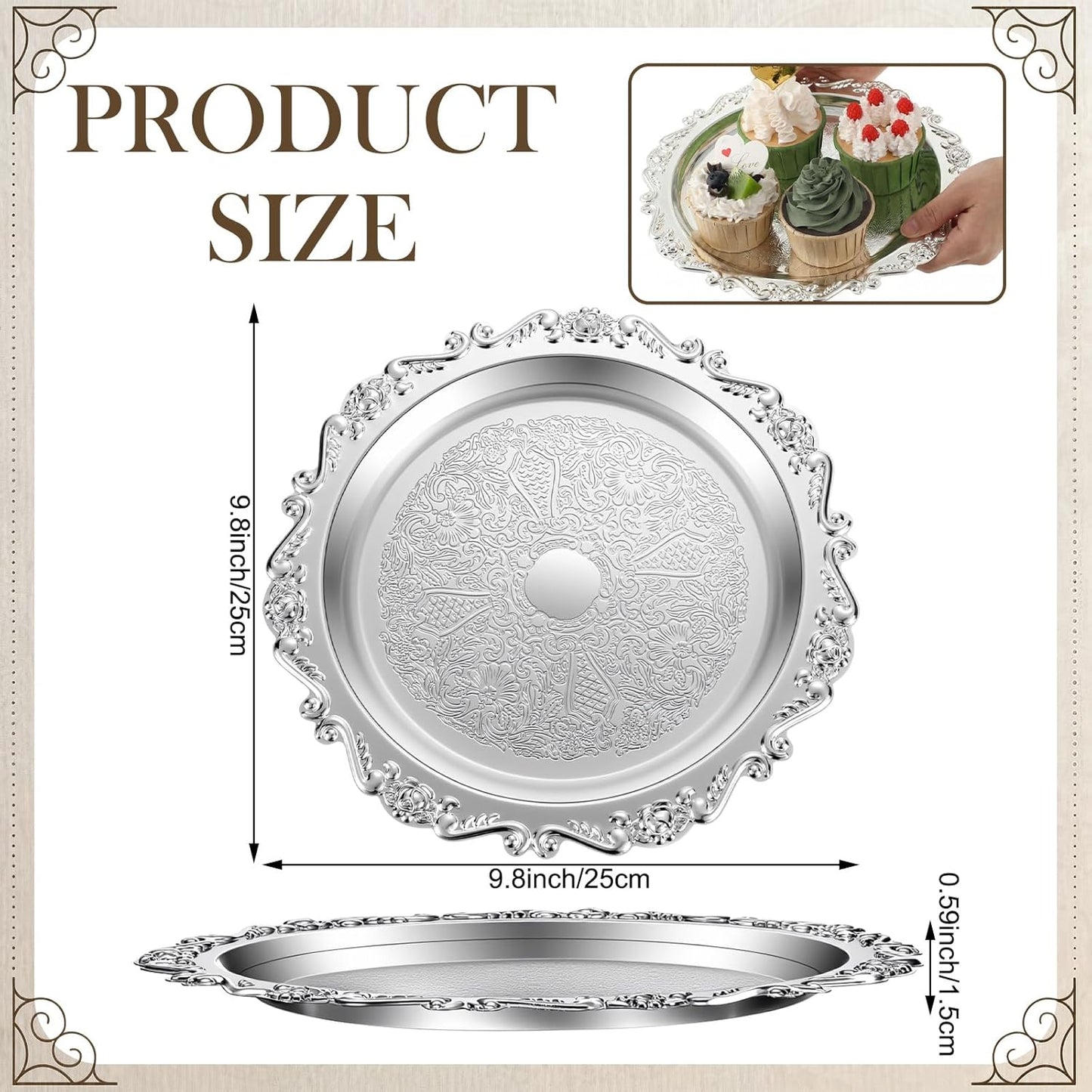 2 Pzas Bandeja Redonda Plateada Vintage para Joyas
