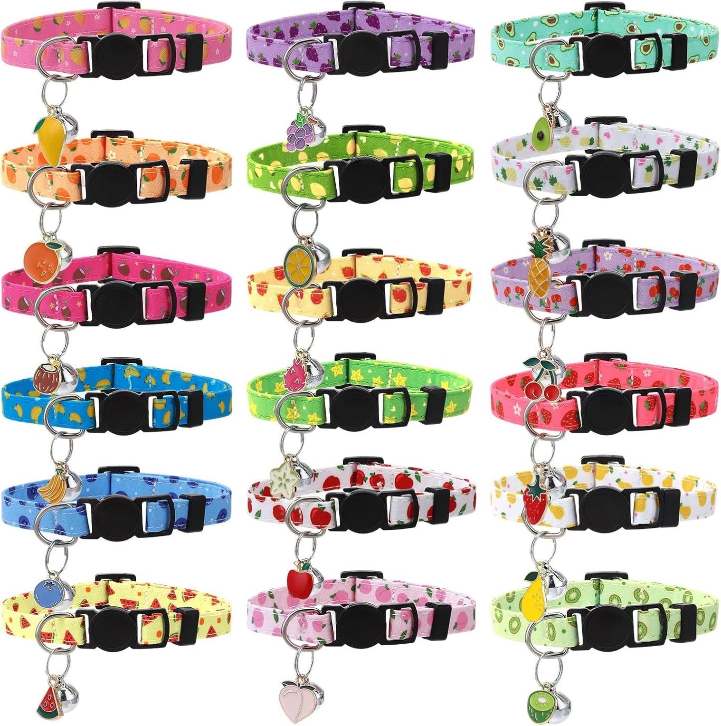 18 Collares Gato con Campanas Colgantes Frutas Ajustables