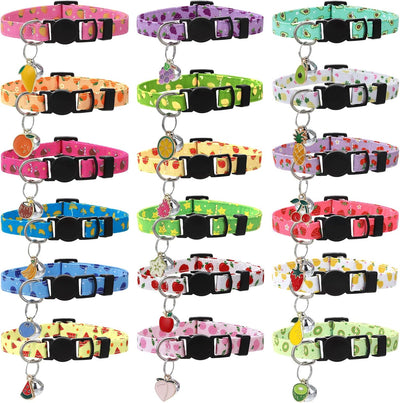 18 Collares Gato con Campanas Colgantes Frutas Ajustables