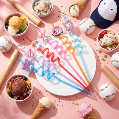 Popotes de béisbol reutilizables para helado, verano, fiestas y vacaciones