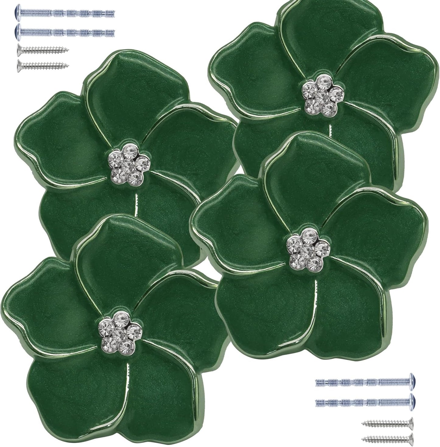 Manijas pétalos flores verdes para cajones cocina